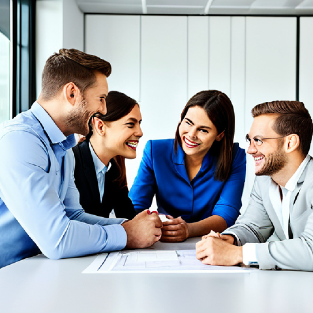 관계기술 교육과 직원 만족도 - Teamwork & Communication**
"A diverse group of colleagues collaborating around a table in a modern,...
