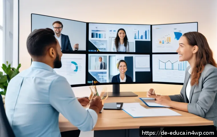 관계기술 교육과 조직 문화 - A diverse modern office team engaged in an open virtual meeting, showing authentic communication and...