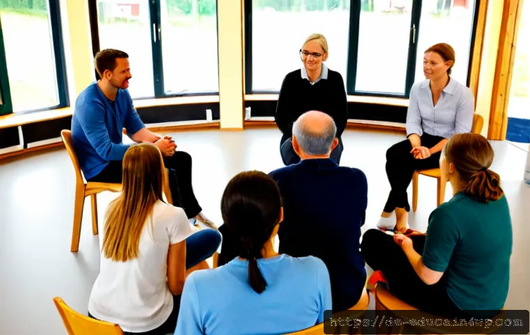 Home 15 관계기술 교육의 최신 트렌드 - Photorealistic relationship skills workshop in a bright modern community education center in Germany...